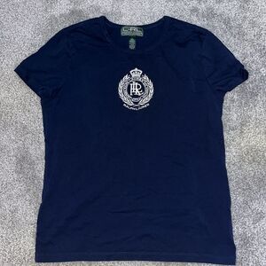 Navy Blue Lauren Ralph Lauren sexy Summer cap sleeve T shirt L embroidered Crown